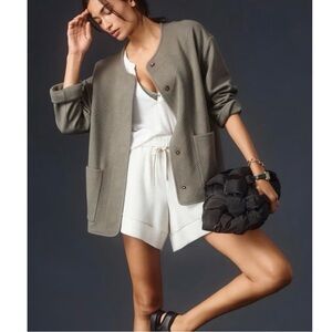 Anthropologie Sanctuary Green Texture Knit Snap Jacket Size L Chore Barn